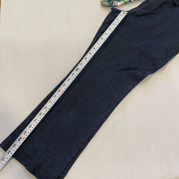 ~ Anthropologie 12 "The Essential Crop Flare" Dk Blue Wash Scarf Tie Denim Jeans - Picture 8 of 16